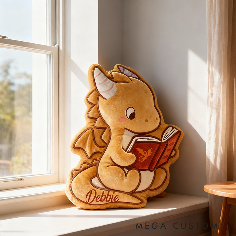 Personalized Funny Pillow Christmas Graphic 3D Print Cute Dargon Reading Custom Name Gift for Reading Lovers