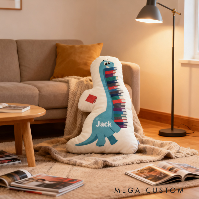 Personalized Funny Pillow Christmas Graphic 3D Print Reading Dinosaur Custom Name Gift for Reading Lovers