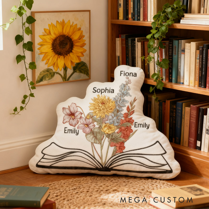 Personalized Funny Pillow Christmas Graphic 3D Print Birthday Flower Reading Custom Name Gift for Reading Lovers