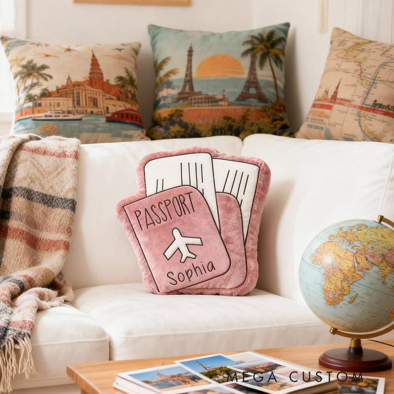 Personalized Travel Pillow Graphic 3D Print Passport Pillow Custom Name for Travel Lovers