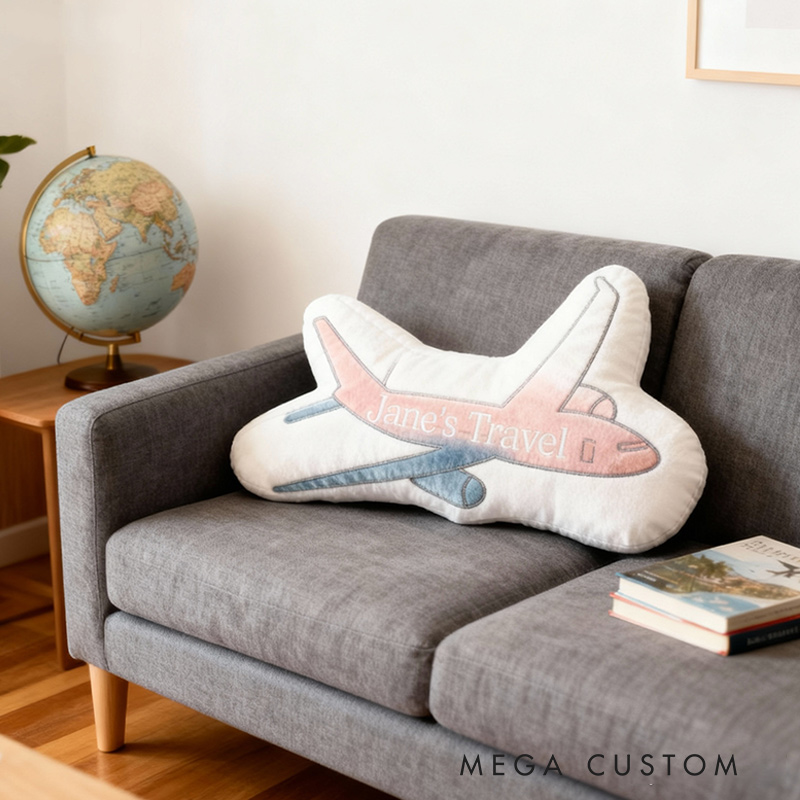 Personalized Plane Travel Pillow Graphic 3D Print Pillow Custom Name for Travel Lovers