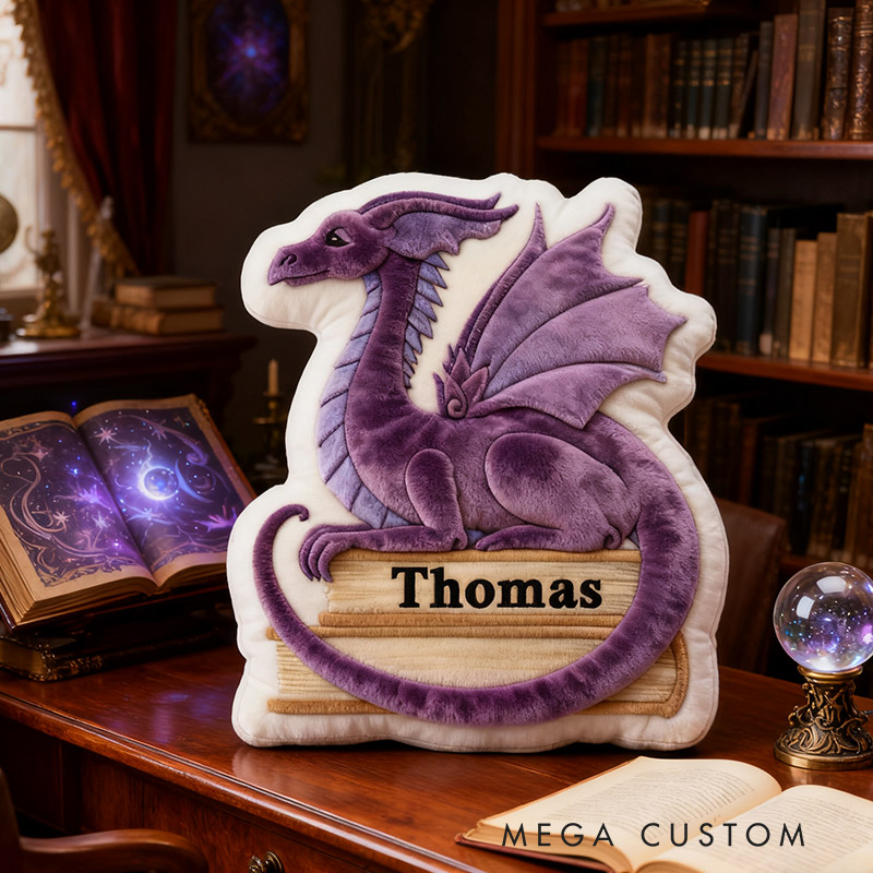 Personalized Dragon Book Pillow Christmas Graphic 3D Custom Name Gift for Reading Lovers