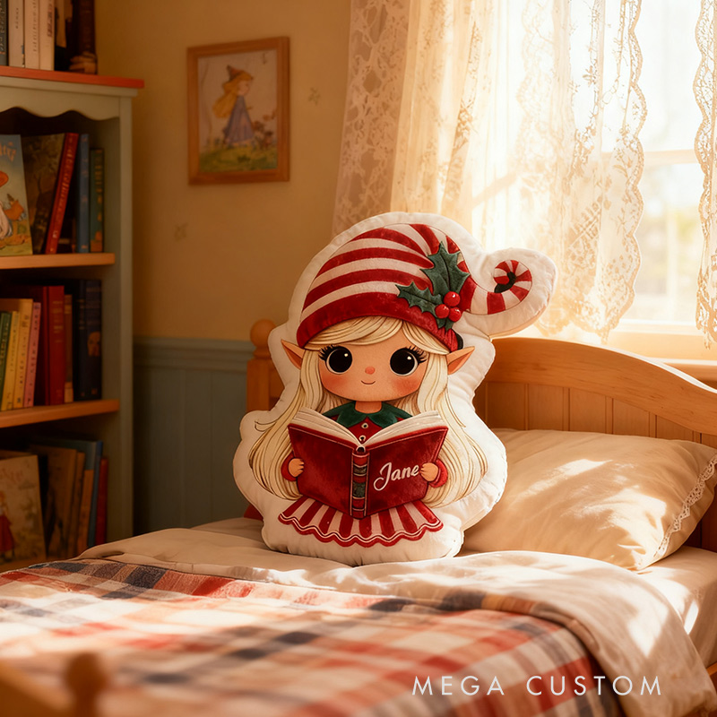 Personalized Elf Read Pillow Christmas Graphic 3D Christmas Elf Custom Name Gift for Reading Lovers