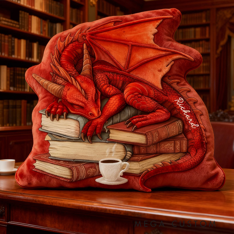 Personalized Red Dragon Books Pillow Christmas Graphic 3D Print Custom Name Gift for Reading Lovers