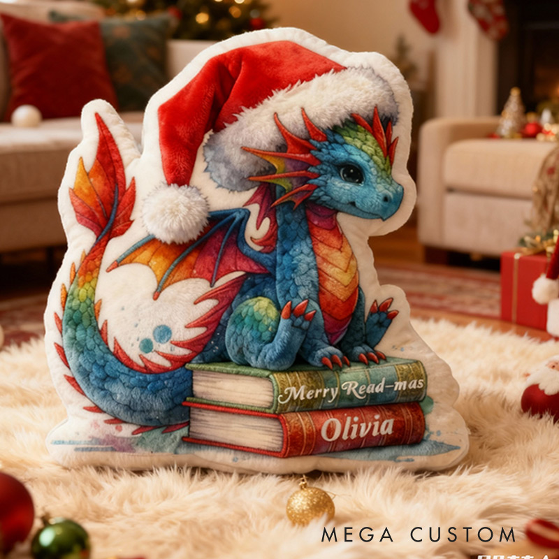 Personalized Christmas Dragon Books Pillow Christmas Graphic 3D Print Custom Name Gift for Reading Lovers