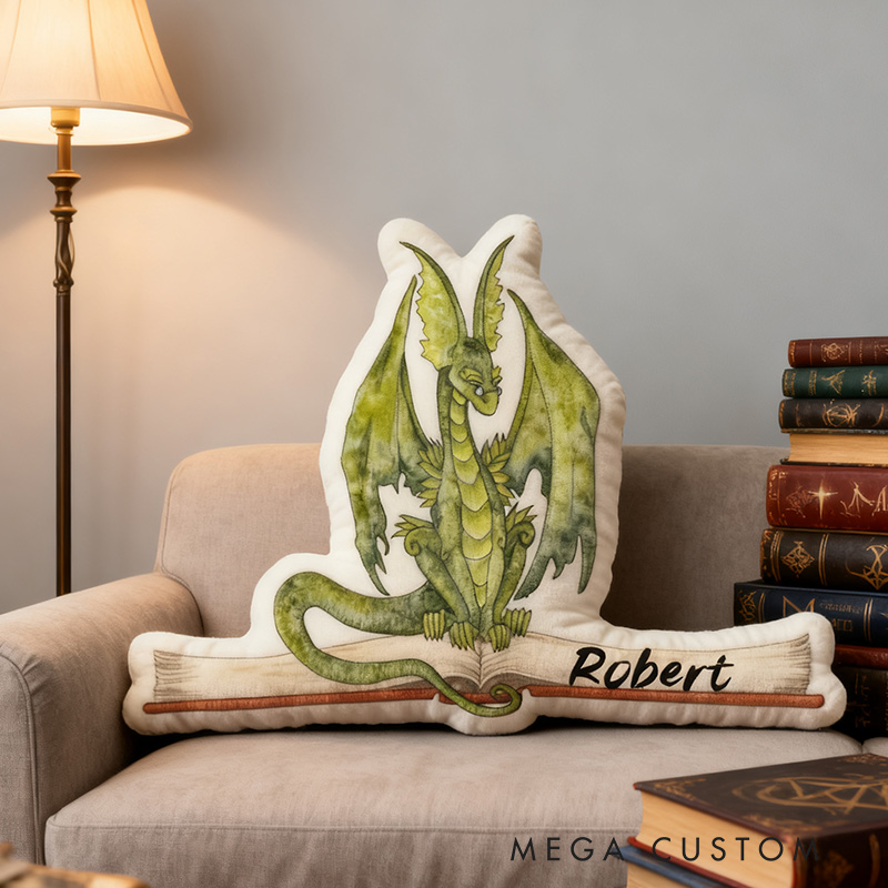 Personalized Green Dragon Books Pillow Christmas Graphic 3D Print Custom Name Gift for Reading Lovers