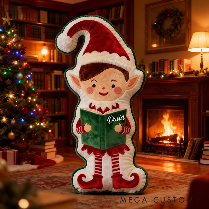 Personalized Christmas Reading Elf Pillow Graphic 3D Print Custom Name Gift for Reading Lovers