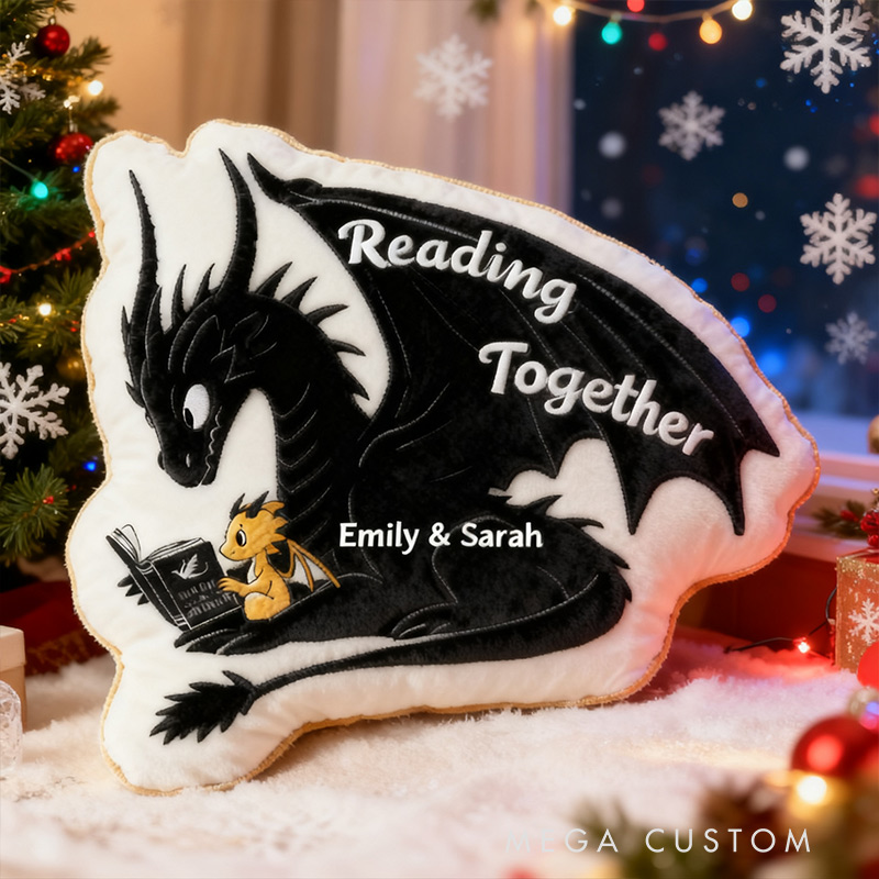Personalized Funny Pillow Christmas Graphic 3D Print Reading Together Custom Name Gift for Reading Lovers