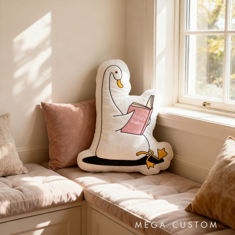 Personalized Funny Pillow Christmas Graphic 3D Print Goose Reading Custom Name Gift for Reading Lovers