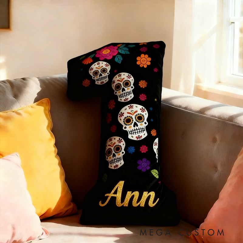Personalized Funny Pillow Christmas Graphic 3D Print Flowers The Day of the Dead Holiday with Custom Name