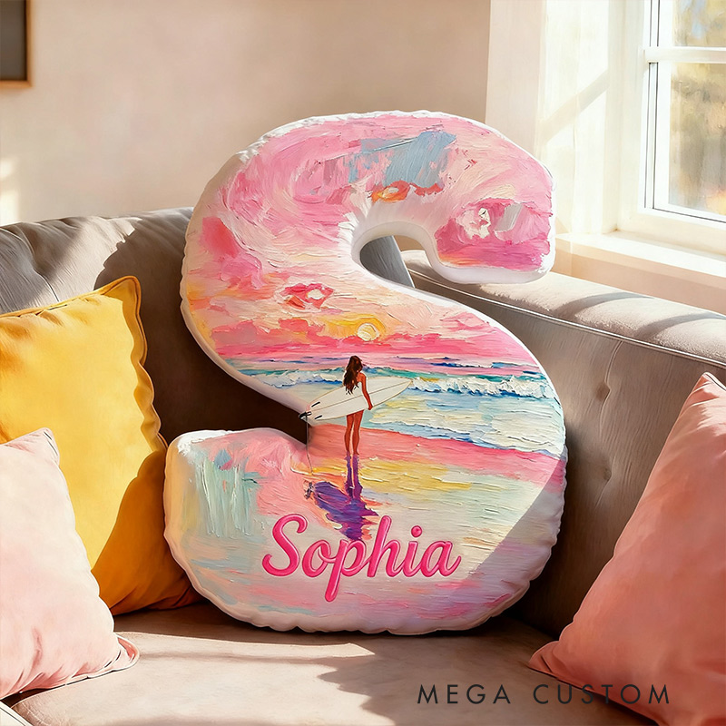 Personalized Funny Pillow Christmas Graphic 3D Print Surfing at Sunset Travel Souvenirs Gift for Travel Lovers