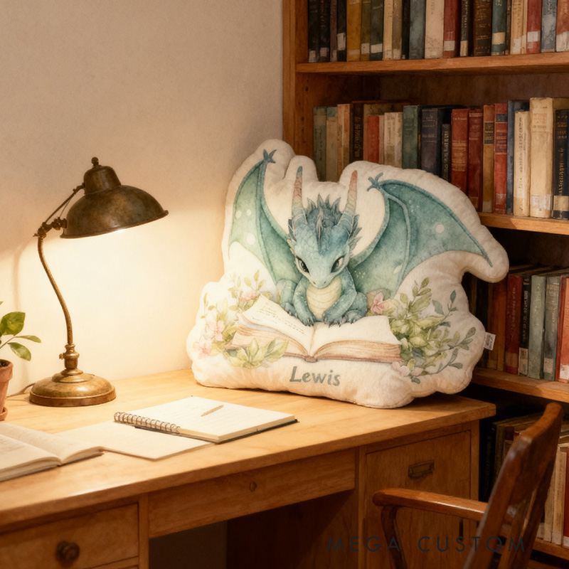 Personalized Funny Pillow Christmas Graphic 3D Print Green Reading Dragon Gift for Reading Lovers