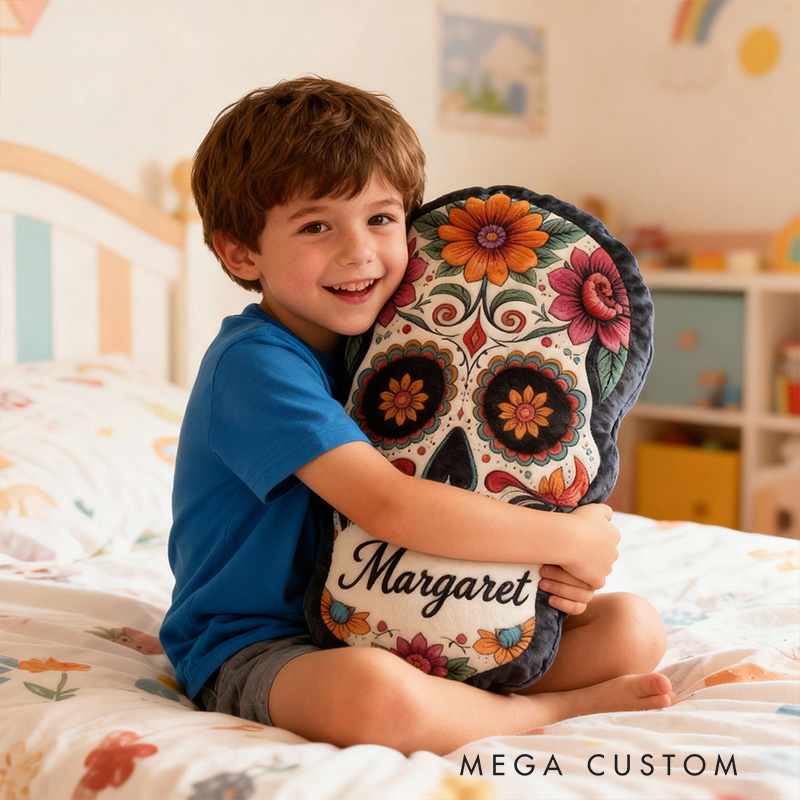 Personalized Funny Pillow Christmas Graphic 3D Print Floral Skull The Day of the Dead Holiday with Custom Name