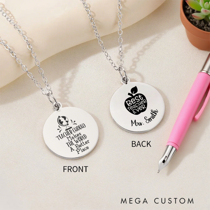 Personalized Teacher Engraved Necklace Teacher Makes the World a Better Place Design Necklace Thank You Gift for Teachers