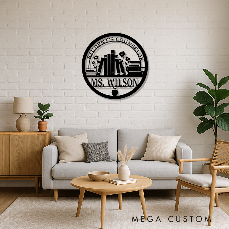 Personalized Teacher Metal Sign for Indoor Outdoor Decor Flower Book Design Appreciation Gift For Teachers