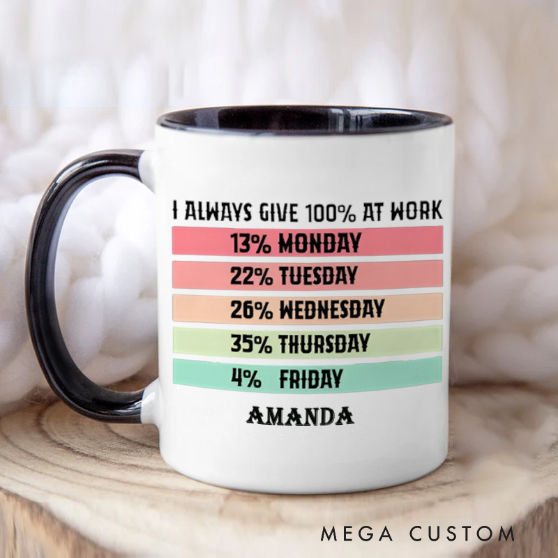 Personalized Mug with Funny I Aways Give 100 Percent at Work Design Creative Gift for Office Worker
