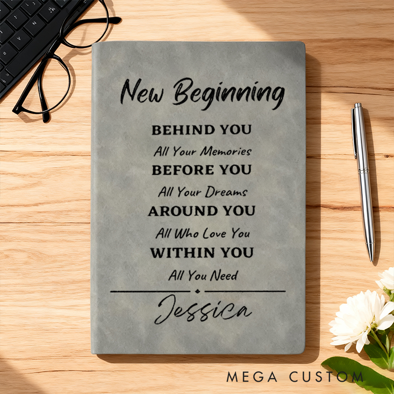 Personalized Leather Notebook for Office Worker with New Beginning Design Notebook Gift for Departing Colleague and Retiring Colleague