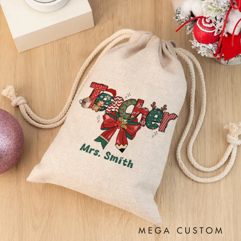 Personalised Christmas Santa Sack for Teachers Custom Coffee Cookie Design Sack Christmas Gift