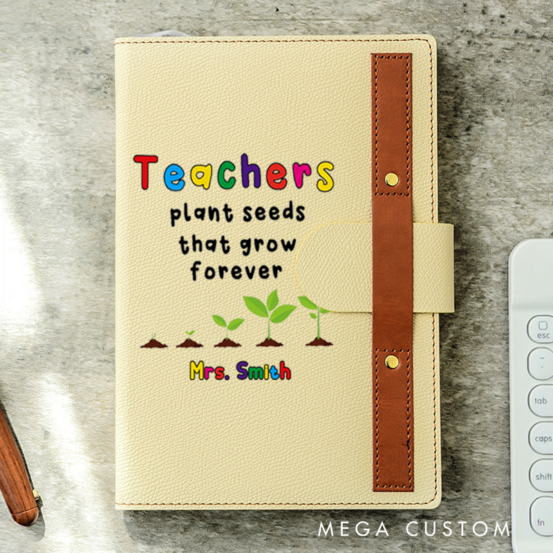 Personalized A5 Lined Notebook with Pen Loop for Teachers Plants Seeds Design Notebook Appreciation Gift for Teachers