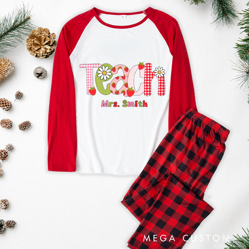 Personalized Teacher Christmas Pajama Sets Custom Flower Teach Design Pajamas Xmas Gift