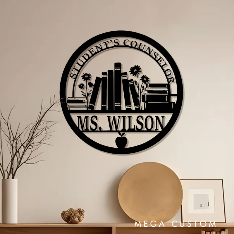 Personalized Teacher Metal Sign for Indoor Outdoor Decor Flower Book Design Appreciation Gift For Teachers