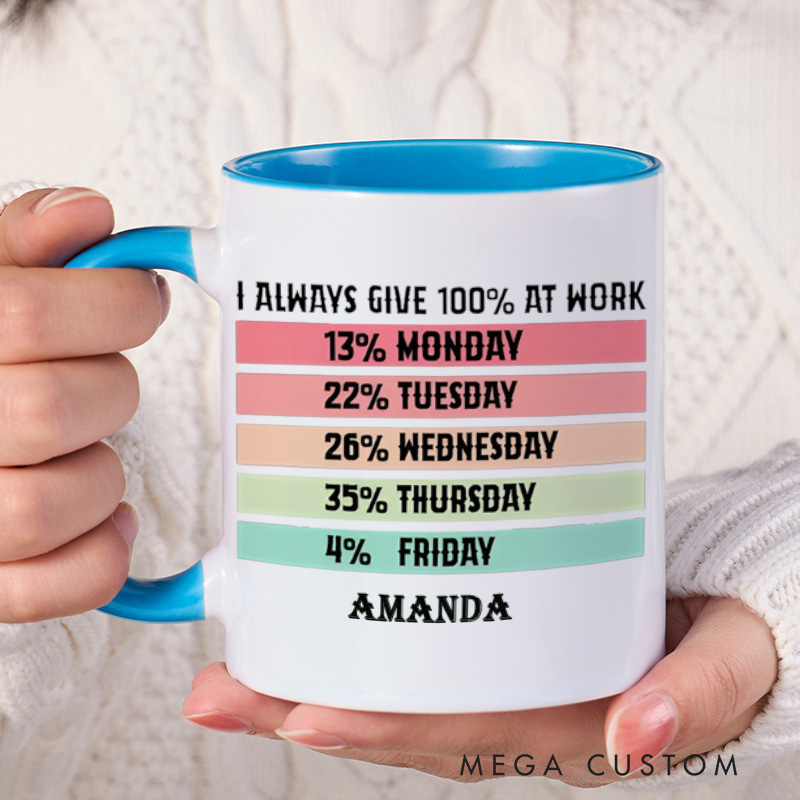 Personalized Mug with Funny I Aways Give 100 Percent at Work Design Creative Gift for Office Worker
