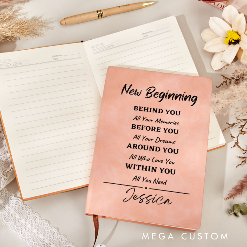 Personalized Leather Notebook for Office Worker with New Beginning Design Notebook Gift for Departing Colleague and Retiring Colleague
