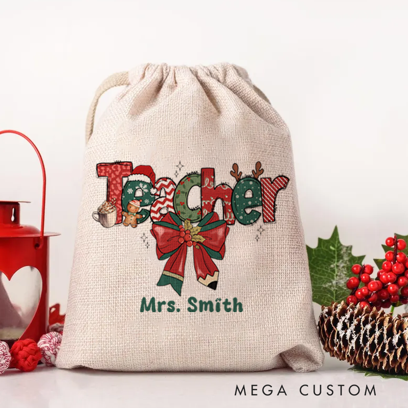 Personalised Christmas Santa Sack for Teachers Custom Coffee Cookie Design Sack Christmas Gift