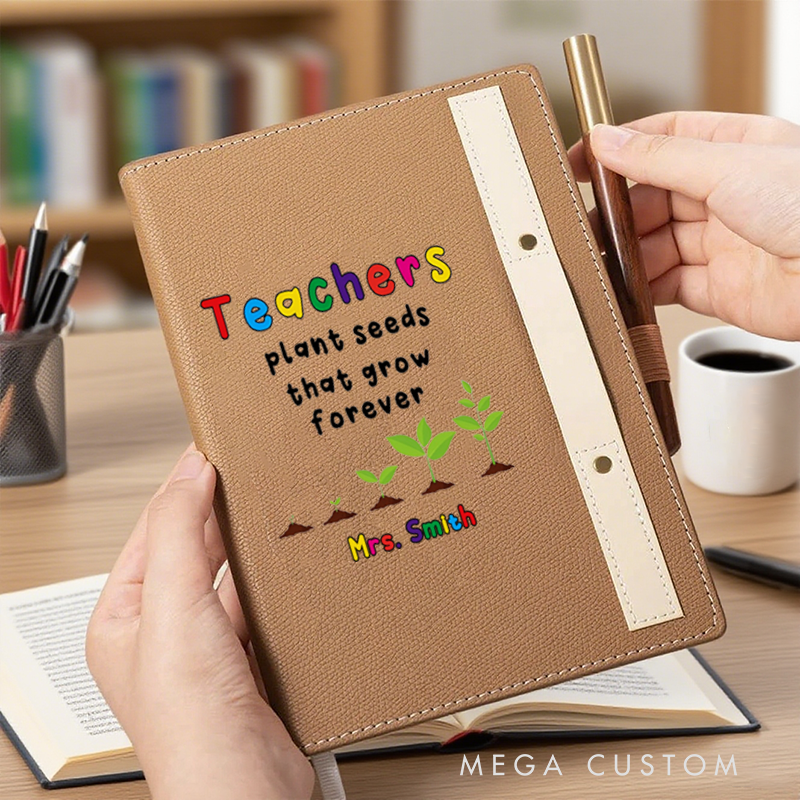 Personalized A5 Lined Notebook with Pen Loop for Teachers Plants Seeds Design Notebook Appreciation Gift for Teachers