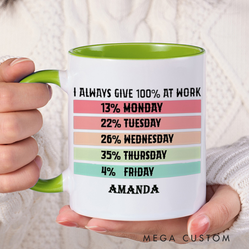 Personalized Mug with Funny I Aways Give 100 Percent at Work Design Creative Gift for Office Worker