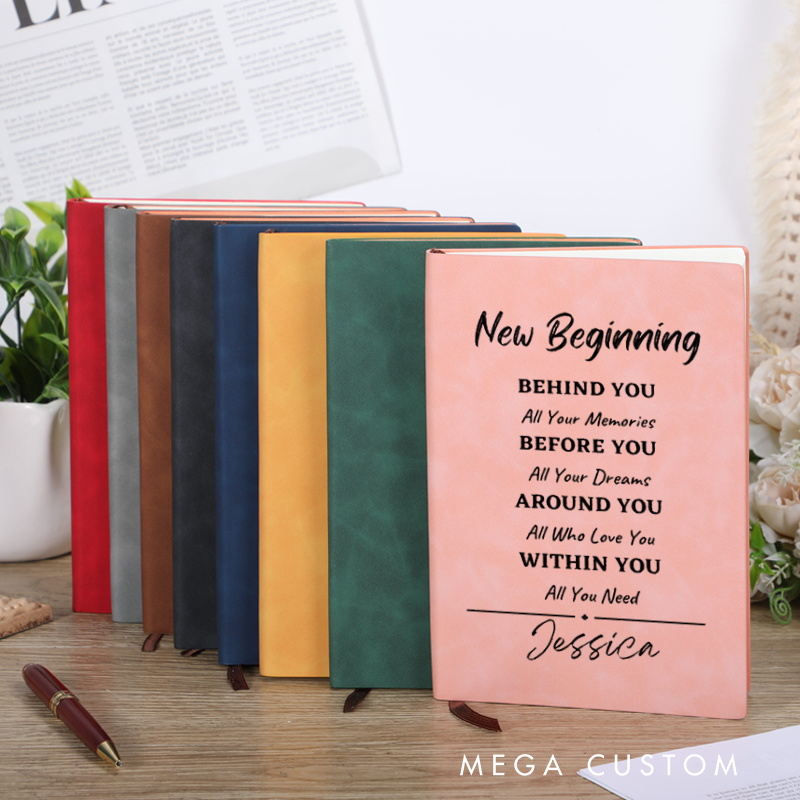 Personalized Leather Notebook for Office Worker with New Beginning Design Notebook Gift for Departing Colleague and Retiring Colleague