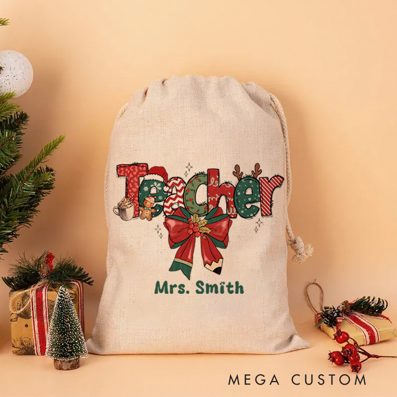 Personalised Christmas Santa Sack for Teachers Custom Coffee Cookie Design Sack Christmas Gift