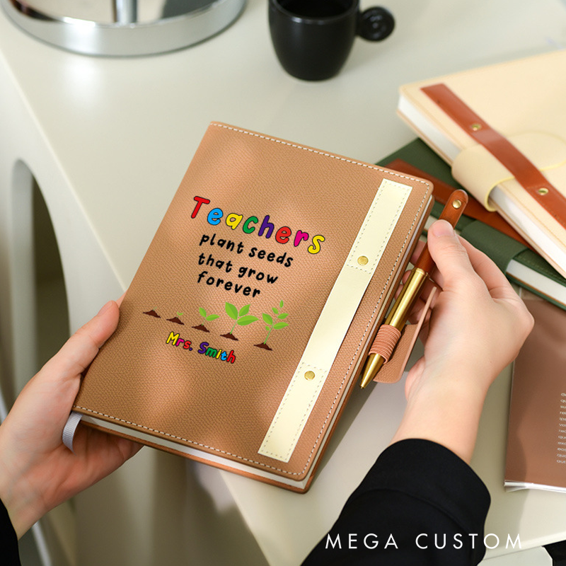 Personalized A5 Lined Notebook with Pen Loop for Teachers Plants Seeds Design Notebook Appreciation Gift for Teachers