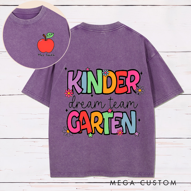 Personalized Teacher Two Sides Printed Washed T-Shirt Customized Kinder Garten Dream Team Design Washed T-Shirt