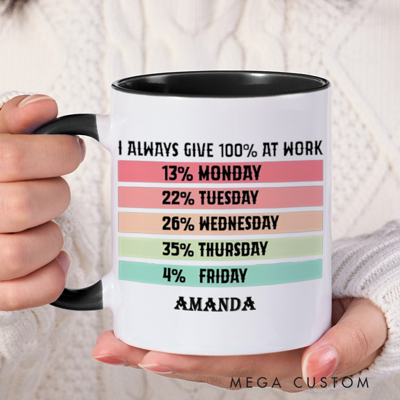 Personalized Mug with Funny I Aways Give 100 Percent at Work Design Creative Gift for Office Worker