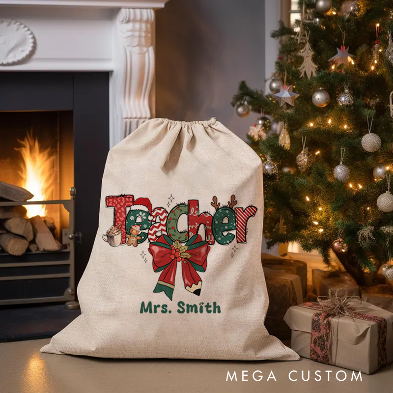 Personalised Christmas Santa Sack for Teachers Custom Coffee Cookie Design Sack Christmas Gift