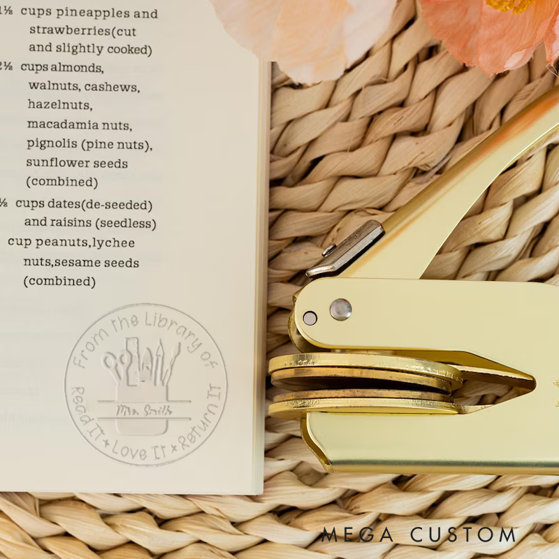 Personalized Teacher Book Embosser Stamp with Pen Holder Design Thoughtful Gift for Teachers