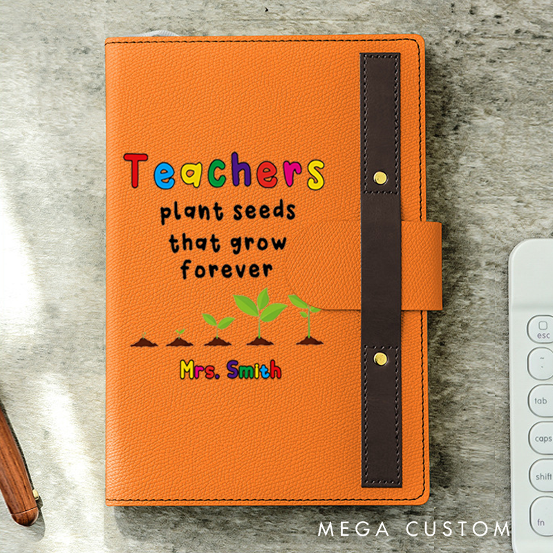 Personalized A5 Lined Notebook with Pen Loop for Teachers Plants Seeds Design Notebook Appreciation Gift for Teachers