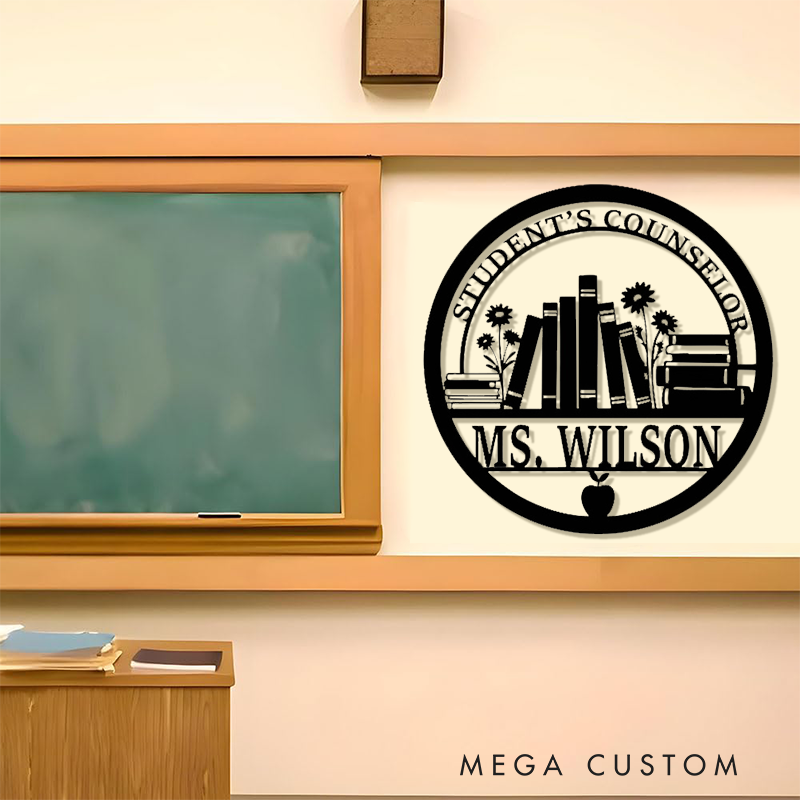 Personalized Teacher Metal Sign for Indoor Outdoor Decor Flower Book Design Appreciation Gift For Teachers