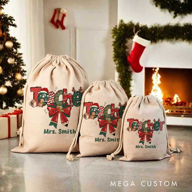 Personalised Christmas Santa Sack for Teachers Custom Coffee Cookie Design Sack Christmas Gift