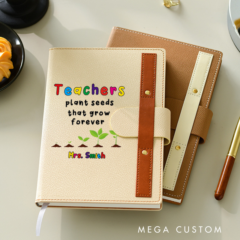 Personalized A5 Lined Notebook with Pen Loop for Teachers Plants Seeds Design Notebook Appreciation Gift for Teachers