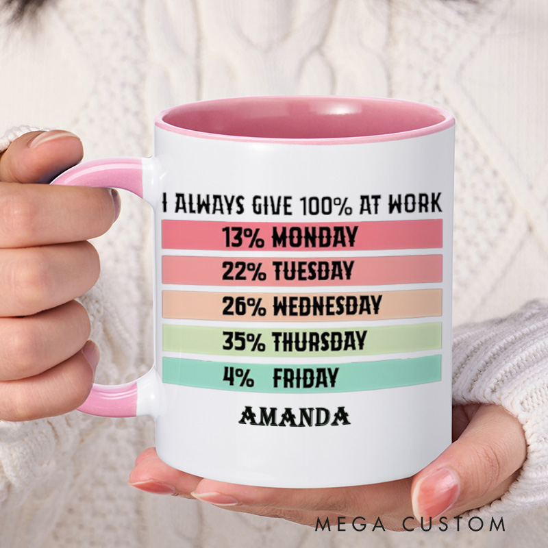 Personalized Mug with Funny I Aways Give 100 Percent at Work Design Creative Gift for Office Worker