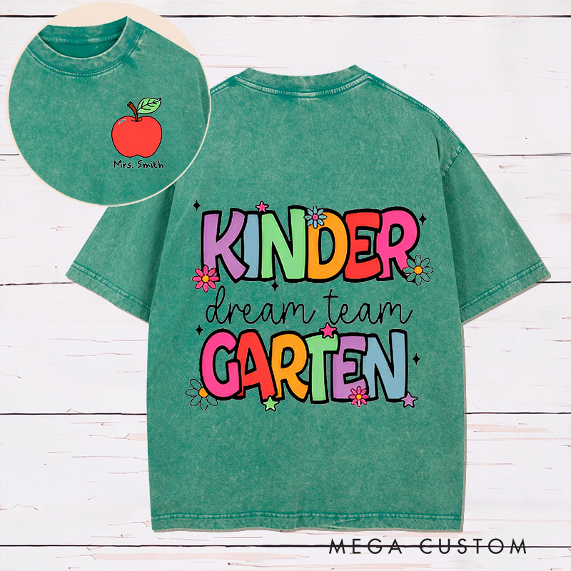 Personalized Teacher Two Sides Printed Washed T-Shirt Customized Kinder Garten Dream Team Design Washed T-Shirt