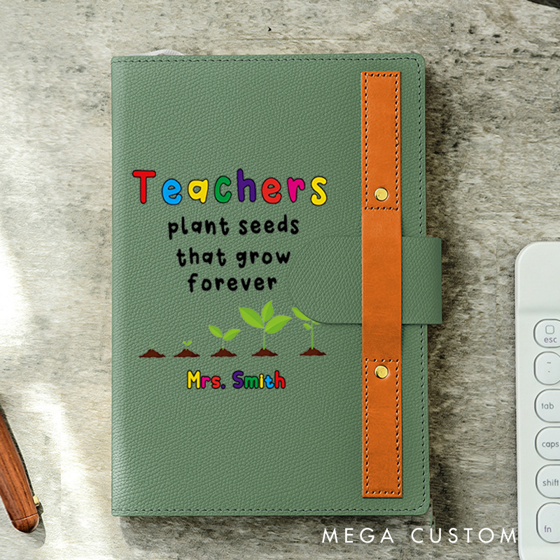 Personalized A5 Lined Notebook with Pen Loop for Teachers Plants Seeds Design Notebook Appreciation Gift for Teachers