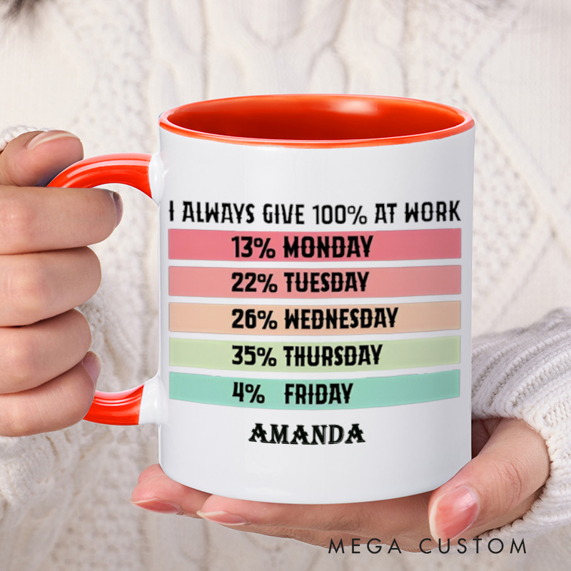 Personalized Mug with Funny I Aways Give 100 Percent at Work Design Creative Gift for Office Worker
