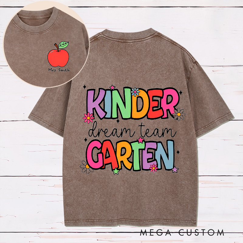 Personalized Teacher Two Sides Printed Washed T-Shirt Customized Kinder Garten Dream Team Design Washed T-Shirt