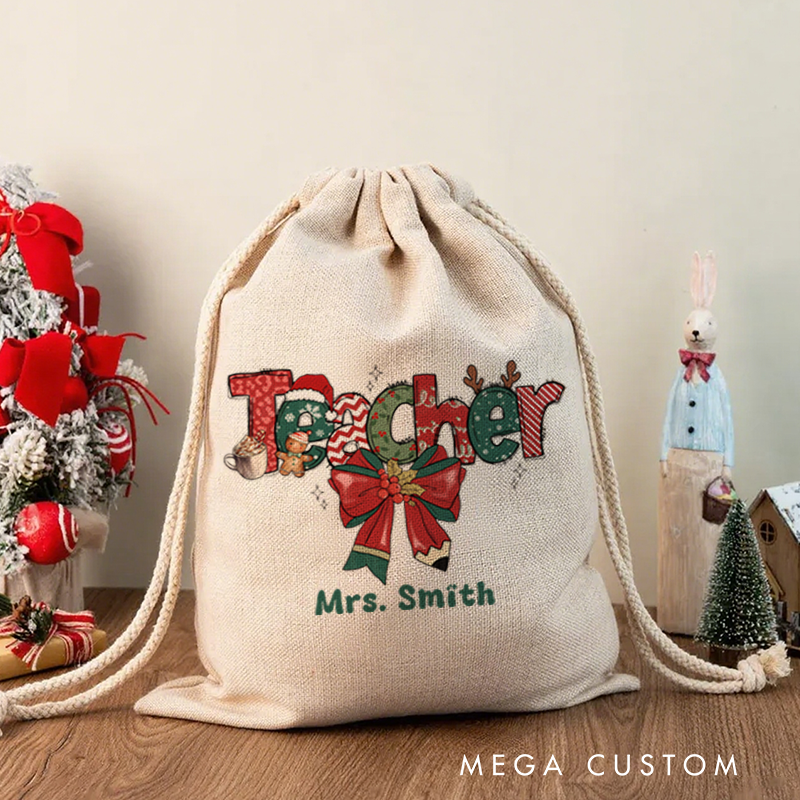 Personalised Christmas Santa Sack for Teachers Custom Coffee Cookie Design Sack Christmas Gift