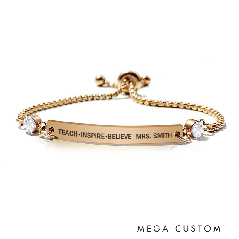 Personalized Birthstone Bracelet for Teacher Teach Inspire Believe Engraved Bracelet Jewelry Gift for Teachers