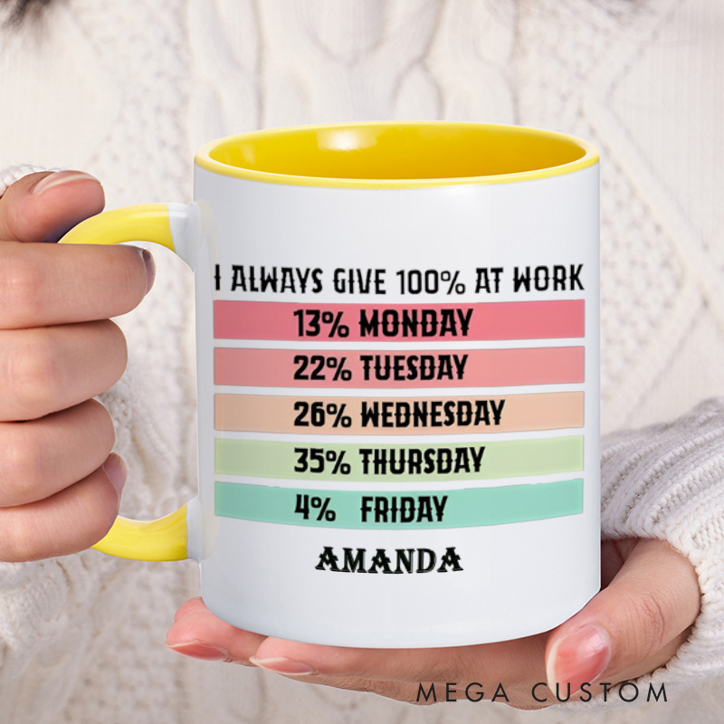 Personalized Mug with Funny I Aways Give 100 Percent at Work Design Creative Gift for Office Worker