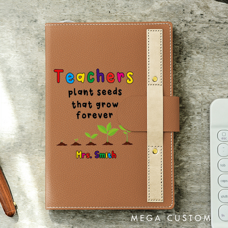 Personalized A5 Lined Notebook with Pen Loop for Teachers Plants Seeds Design Notebook Appreciation Gift for Teachers